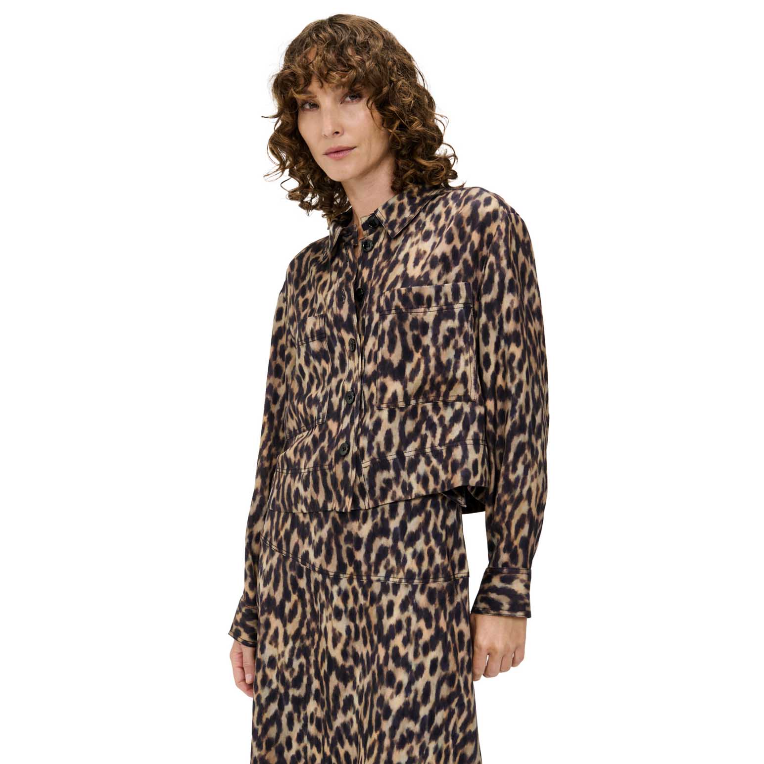 Veronika Maine Leopard Viscose Linen Shirt Jacket